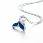 Blue Whale Tail Pearl Pendant Necklace