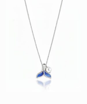Blue Whale Tail Pearl Pendant Necklace