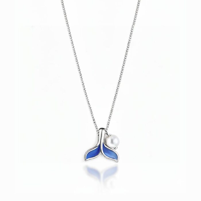 Blue Whale Tail Pearl Pendant Necklace