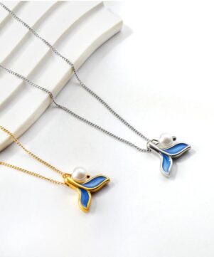 Blue Whale Tail Pearl Pendant Necklace variation Blue Whale Tail Pearl Pendant Necklace