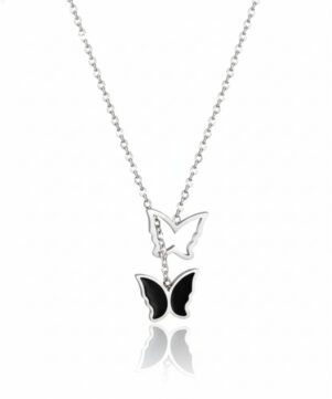 Double Butterfly Drop Necklace (304 Stainless Steel)