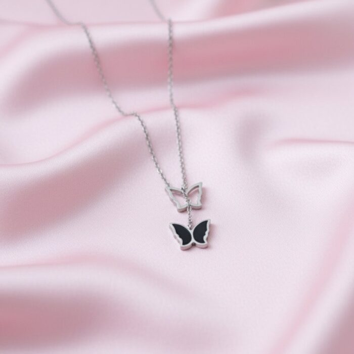 Double Butterfly Drop Necklace (304 Stainless Steel)