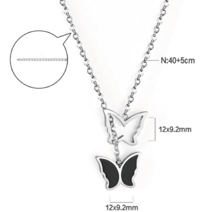 Double Butterfly Drop Necklace (304 Stainless Steel) information