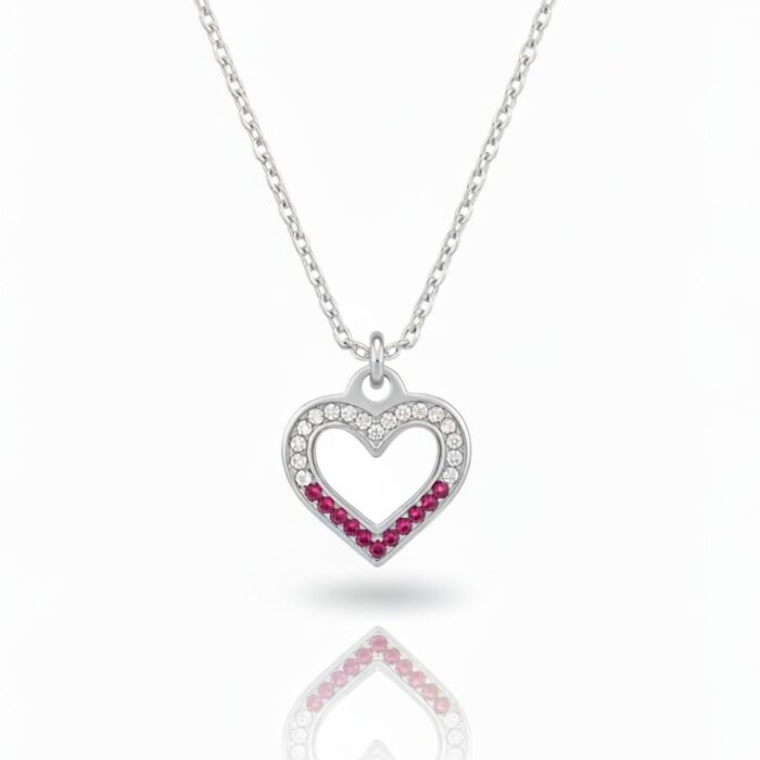 Dual-Tone Crystal Heart Pendant Necklace