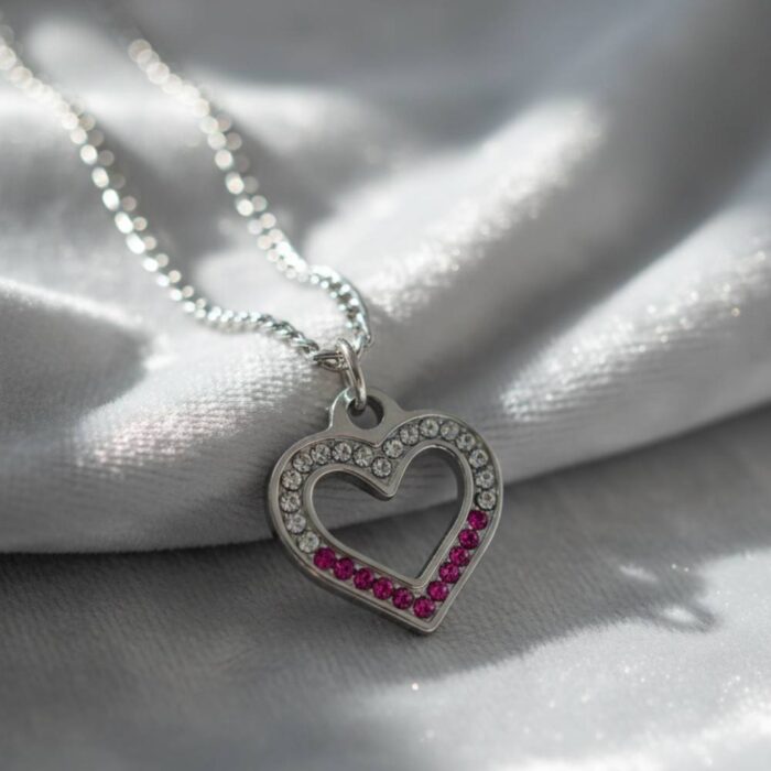 Dual-Tone Crystal Heart Pendant Necklace