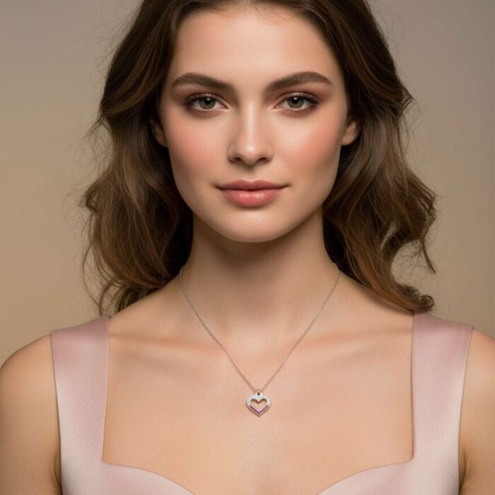 Dual-Tone Crystal Heart Pendant Necklace model