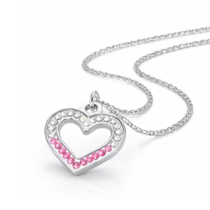 Dual-Tone Crystal Heart Pendant Necklace