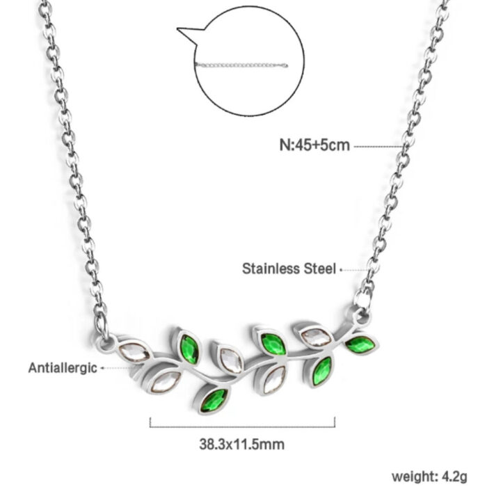 Emerald Green Leaf Branch Pendant Necklace information