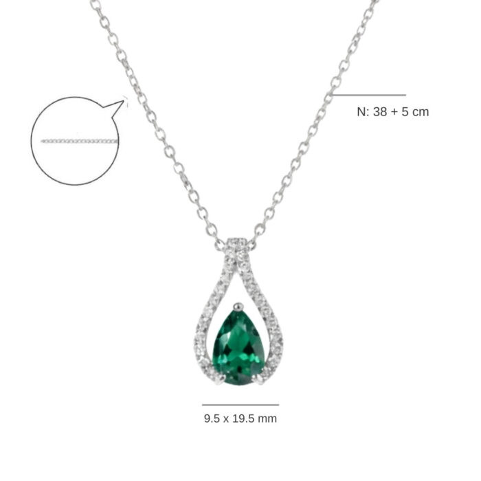 Emerald Green Pear Drop Zircon Halo Pendant Detail