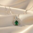 Emerald Green Pear Drop Zircon Halo Pendant Necklace gallery image