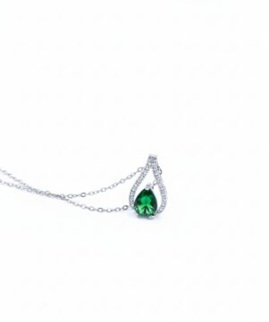 Emerald Green Pear Drop Zircon Halo Pendant Necklace