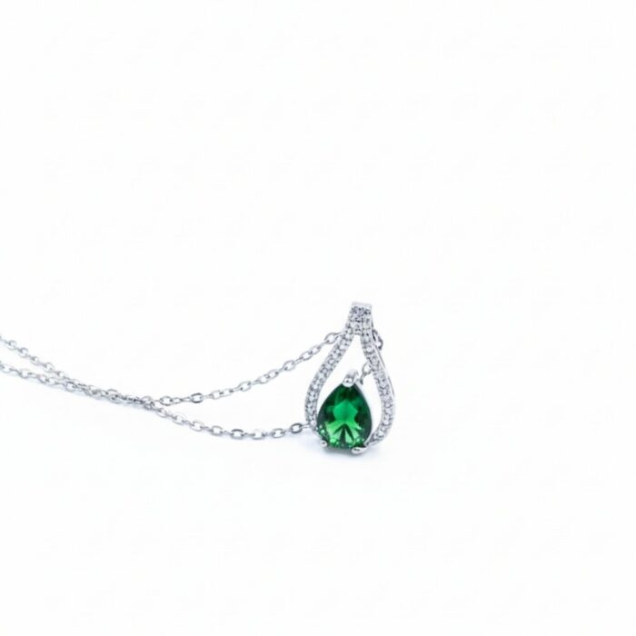 Emerald Green Pear Drop Zircon Halo Pendant Necklace