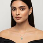 Emerald Green Pear Drop Zircon Halo Pendant Necklace gallery image