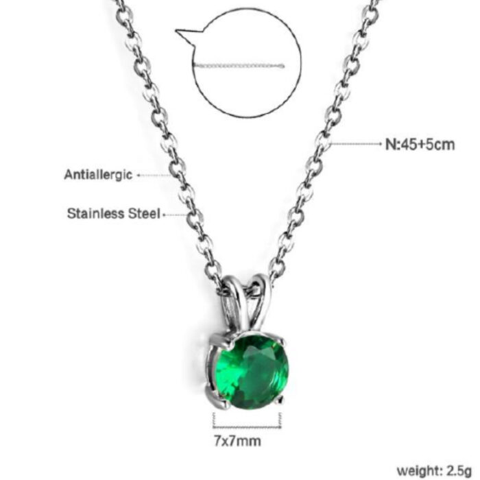Emerald Green Solitaire Zircon Pendant Necklace info Emerald Green Solitaire Zircon Pendant Necklace (304 Stainless Steel) information