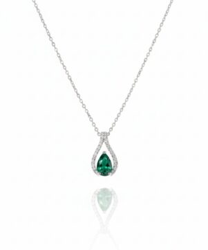 Emerald Pear Drop Diamond Halo Pendant