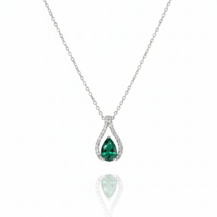 Emerald Pear Drop Diamond Halo Pendant Emerald Pear Drop Diamond Halo Pendant