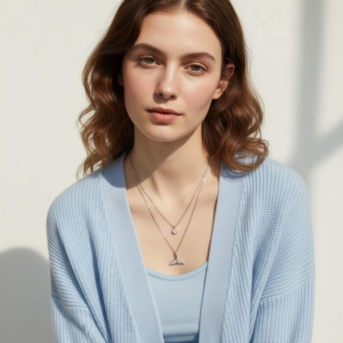 Layered Whale Tail Crystal Necklace model