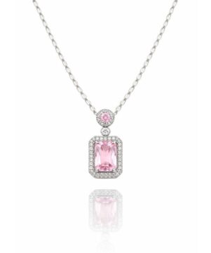 Pink Zircon Halo Solitaire Pendant Necklace