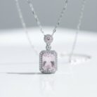 Pink Zircon Halo Solitaire Pendant Necklace Gallery Image