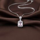 Pink Zircon Halo Solitaire Pendant Necklace Gallery Image