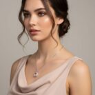 Pink Zircon Halo Solitaire Pendant Necklace Gallery Image