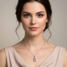 Pink Zircon Halo Solitaire Pendant Necklace Gallery Image