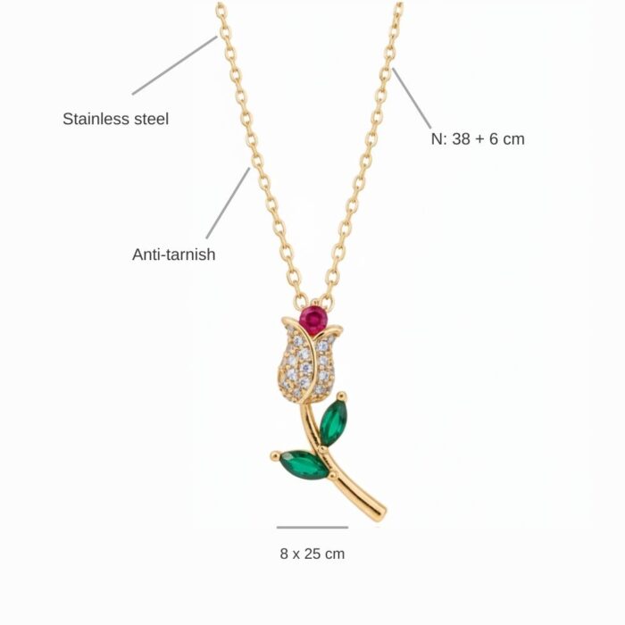 Golden Rose Rhinestone Pendant Necklace detail