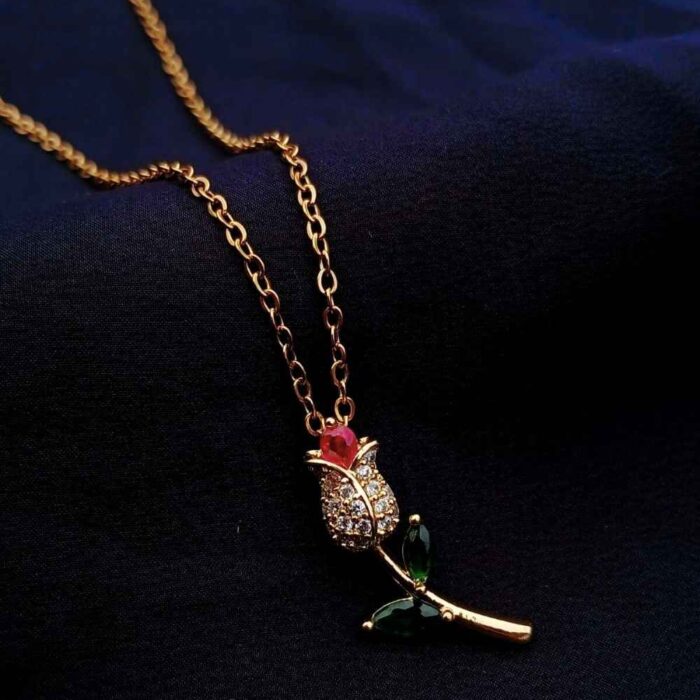 Golden Rose Rhinestone Pendant Necklace patels