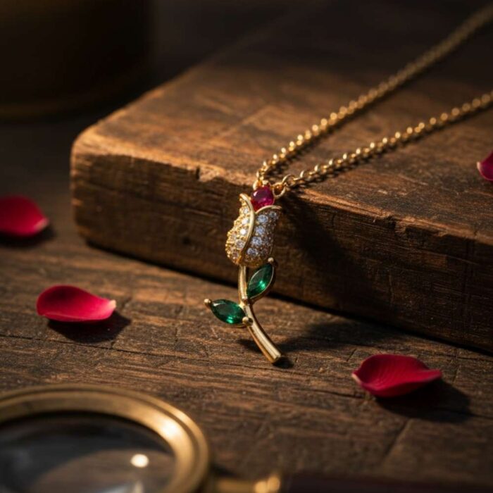 Golden Rose Rhinestone Pendant Necklace patels