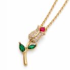 Golden Rose Rhinestone Pendant Necklace side