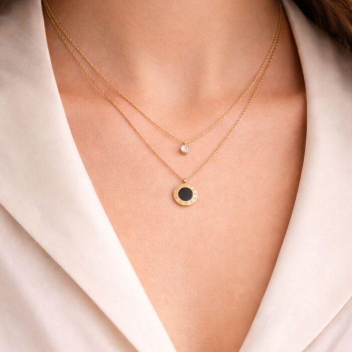 Layered Roman Dial Enamel Necklace model