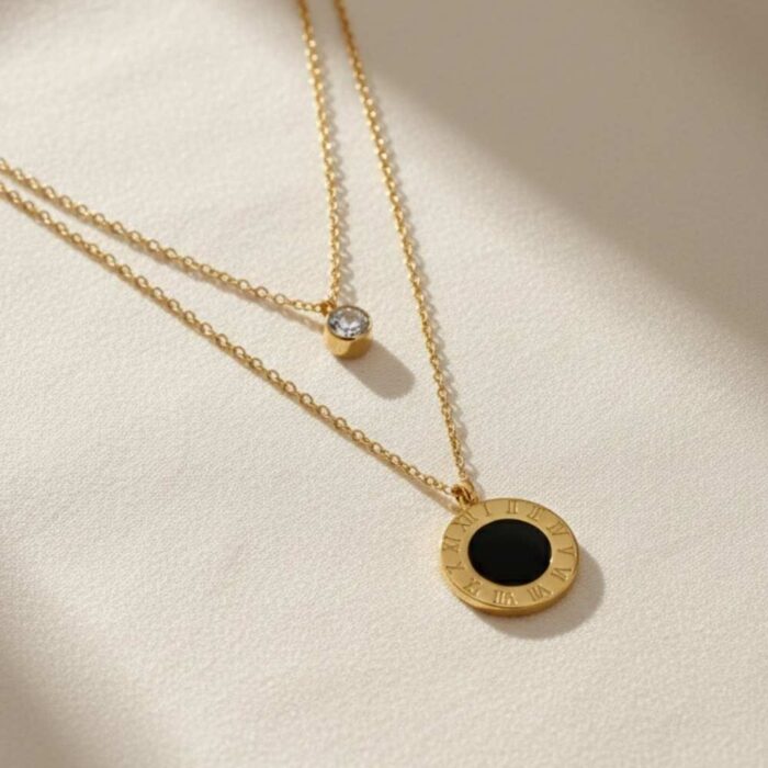 Layered Roman Dial Enamel Necklace side