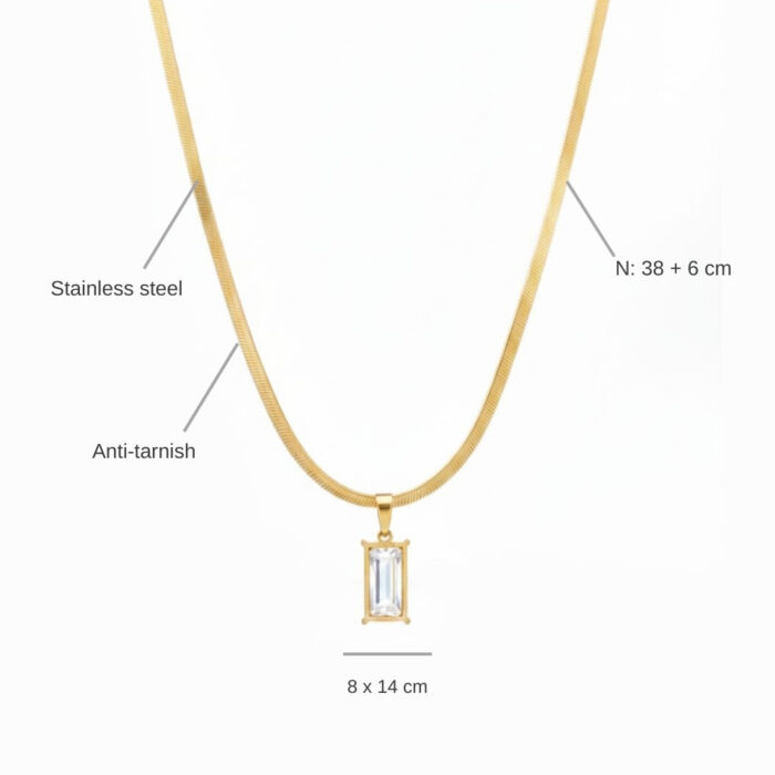Minimal Baguette Bar Snake Chain Transparent necklace detail