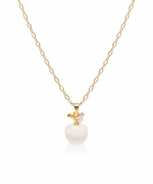 Apple-Shaped Pearl Bead Pendant Necklace Stainless Steel