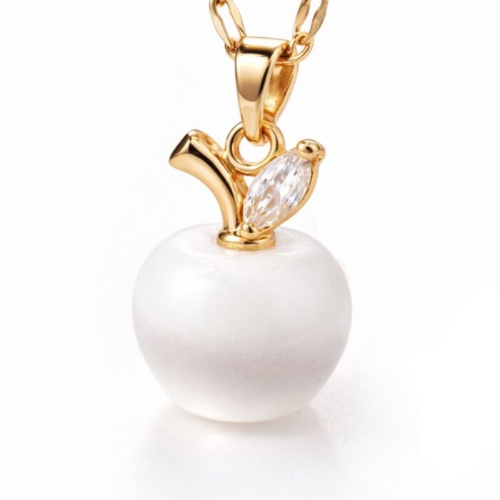 Apple-Shaped Pearl Bead Pendant Necklace closeup