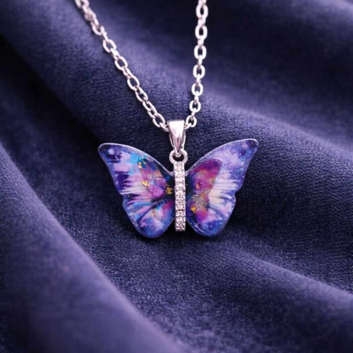 Aurora Butterfly Enamel Pendant Necklace (2)