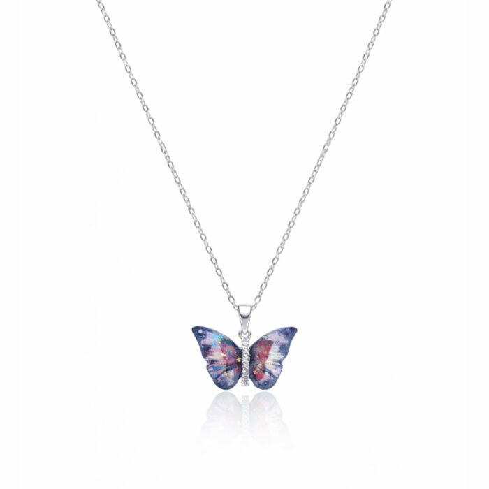 Aurora Butterfly Enamel Pendant Necklace