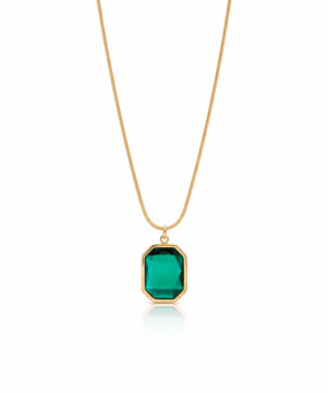 Emerald-Tone Octagon Pendant Necklace
