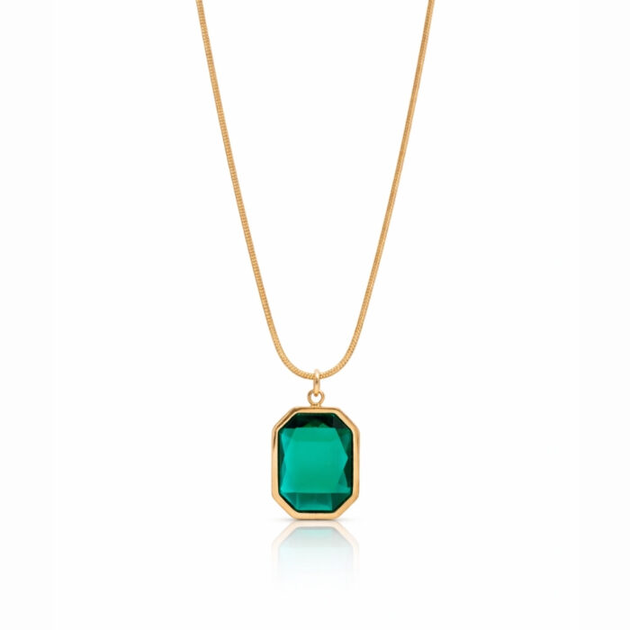 Emerald-Tone Octagon Pendant Necklace