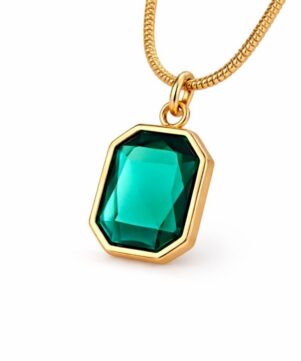 Emerald-Tone Octagon Pendant Necklace closeup