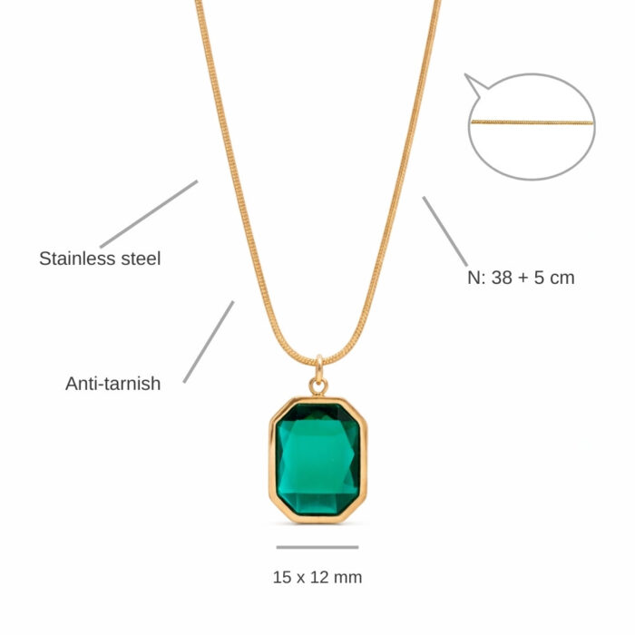 Emerald-Tone Octagon Pendant Necklace detail