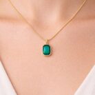 Emerald-Tone Octagon Pendant Necklace model