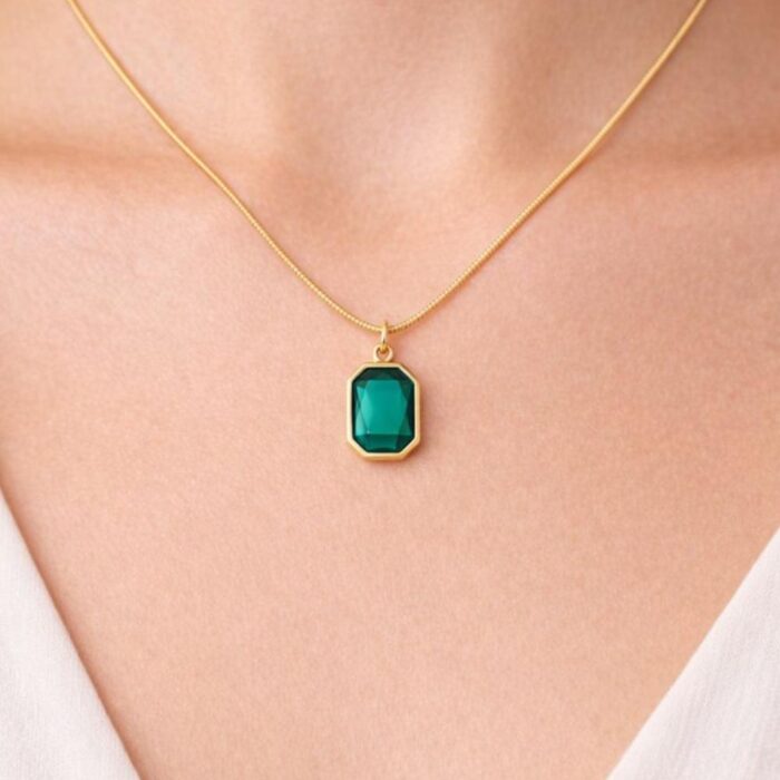 Emerald-Tone Octagon Pendant Necklace model
